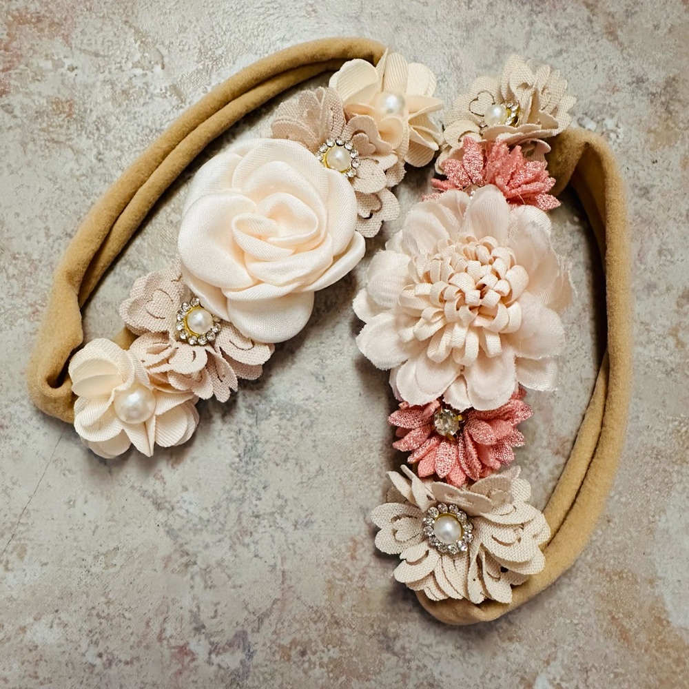 Floral Headband Set in Cream and Pink